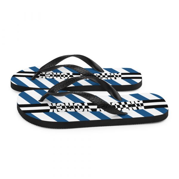 Designer t-bar Sandals White Blue Striped 5 sublimation flip flops white left 60bf507315511