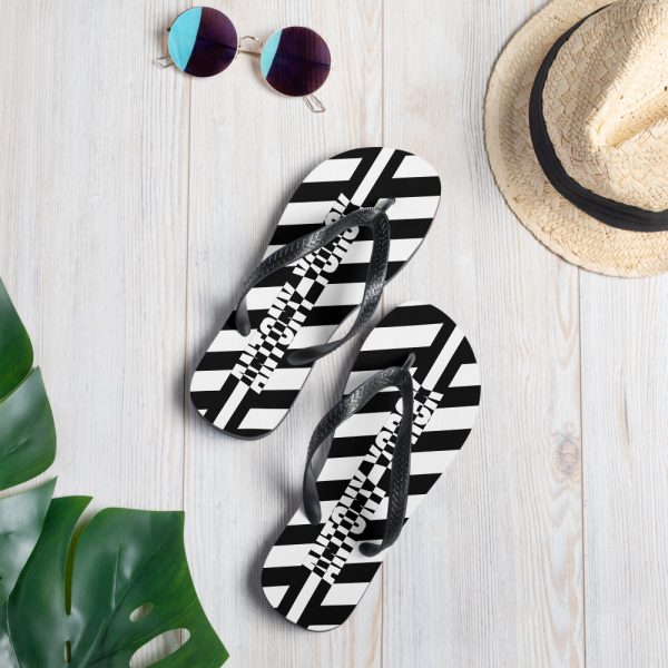 Designer t-bar Sandals Black and White Striped 6 sublimation flip flops white lifestyle 1 60bf4f72923ff