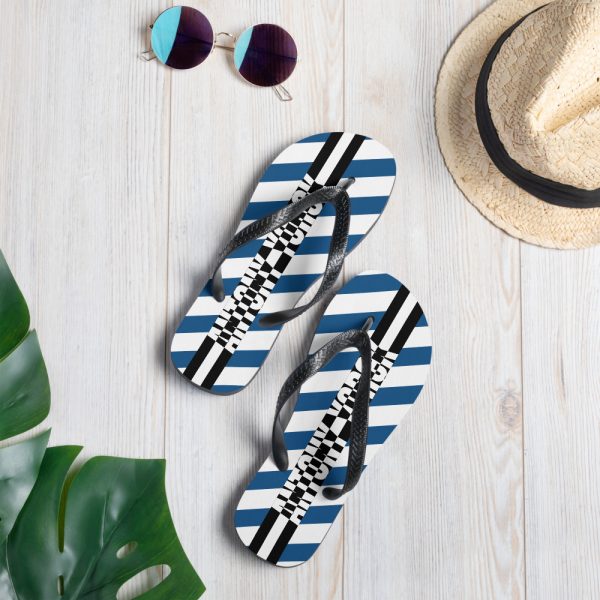 Designer t-bar Sandals White Blue Striped 6 sublimation flip flops white lifestyle 1 60bf50731535f