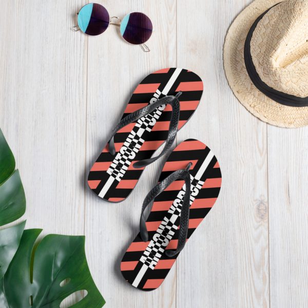 Designer t-bar Sandals Black Coral Striped 6 sublimation flip flops white lifestyle 1 60bf5111c5fc3