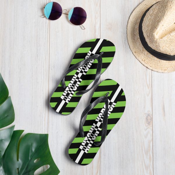 Designer t-bar Sandals Black Green Striped 2 sublimation flip flops white lifestyle 1 60bf521f6b12c