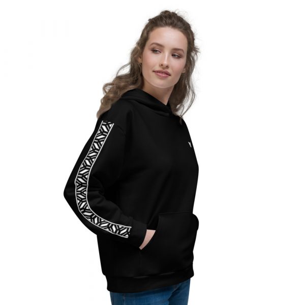 Damen Hoodie schwarz mit Galonstreifen in weiß 1 all over print unisex hoodie white right 6112a294761e6