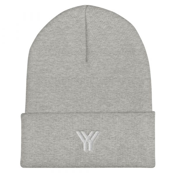 Beanie Gray Logo Brand YY in white 1 cuffed beanie heather grey front 6125ee1fbf868
