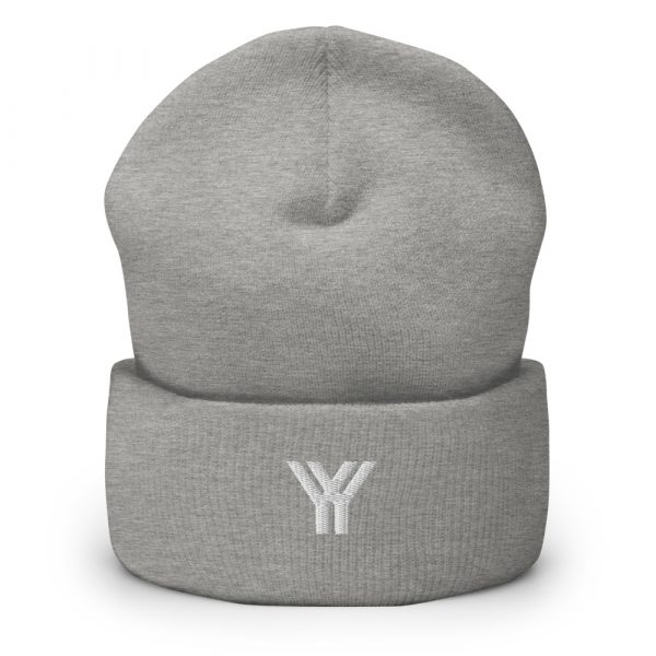 Beanie Gray Logo Brand YY in white 2 cuffed beanie heather grey front 6125ee1fbfbac
