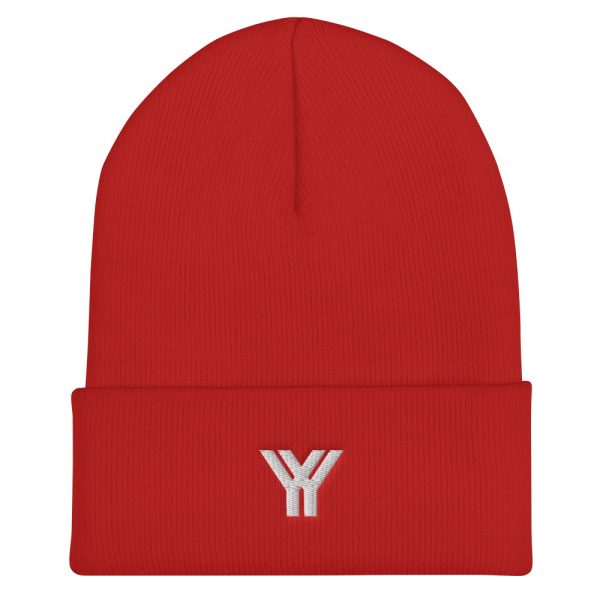 Beanie Red Logo Brand YY in white 1 cuffed beanie red front 6125eec19d21b