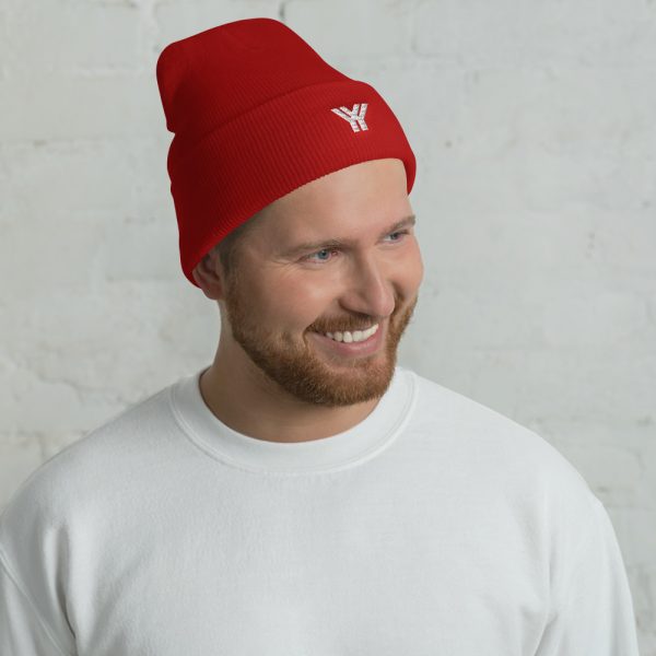 Beanie Red Logo Brand YY in white 3 cuffed beanie red front 6125eec19d308