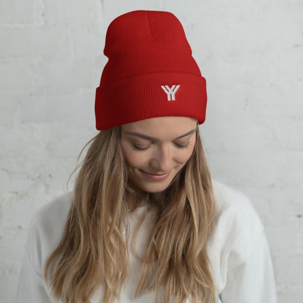 Beanie Red Logo Brand YY in white 4 cuffed beanie red front 6125eec19d391