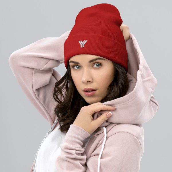 Beanie Red Logo Brand YY in white 5 cuffed beanie red front 6125eec19d400