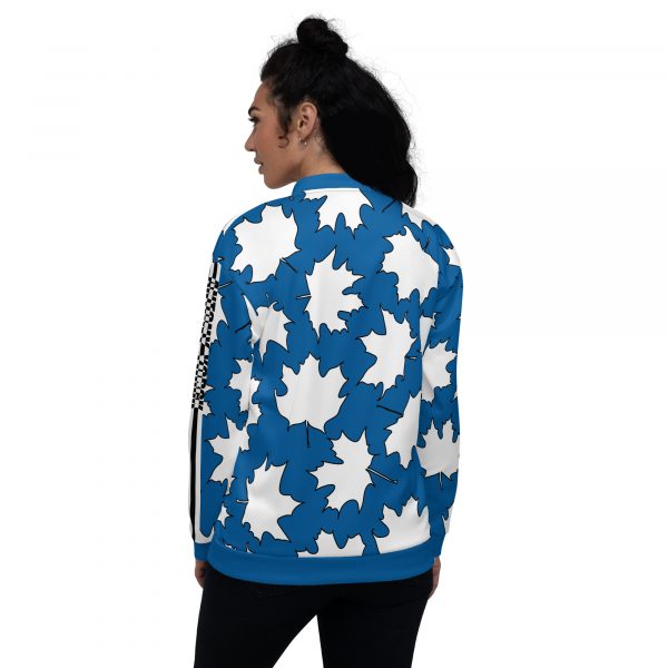 Damen Sweatjacke im Blouson Style Maple Leaf Weiß Skydiver Blue 5 all over print unisex bomber jacket white back 632ad12fc8b36