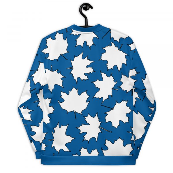 Damen Sweatjacke im Blouson Style Maple Leaf Weiß Skydiver Blue 2 all over print unisex bomber jacket white back 632ad12fc8c25