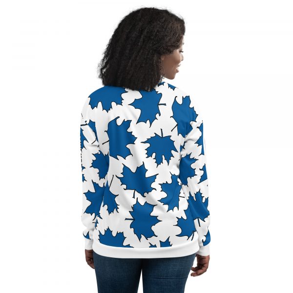 Damen Sweatjacke im Blouson Style Maple Leaf Skydiver Blue Weiß 4 all over print unisex bomber jacket white back 632ae5388745a