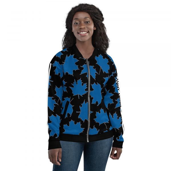 Ladies Sweat Jacket in Blouson Style Maple Leaf Sky Diver Blue Black 5 all over print unisex bomber jacket white front 632ab01165ddb