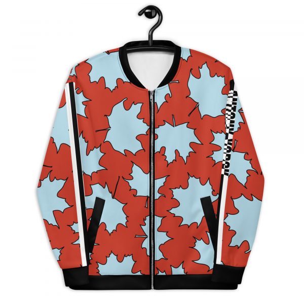 Damen Sweatjacke im Blouson Style Maple Leaf Spun Sugar Poinciana 1 all over print unisex bomber jacket white front 632ab1d8b159d
