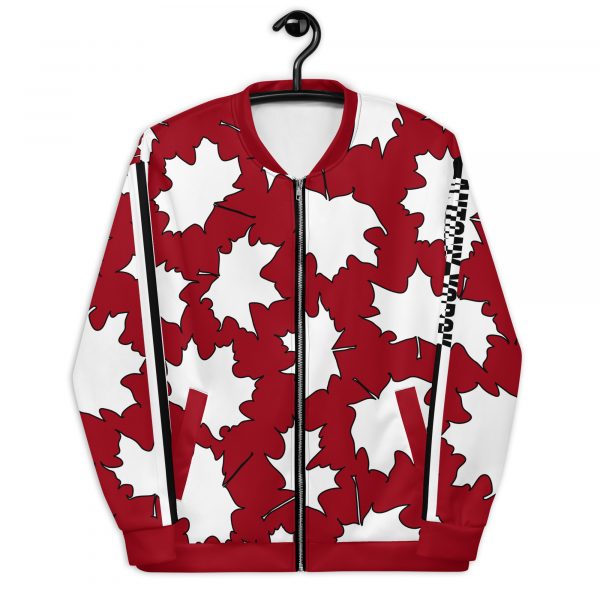 Damen Sweatjacke im Blouson Style Maple Leaf Weiß Space Cherry 2 all over print unisex bomber jacket white front 632ab2c885ddf