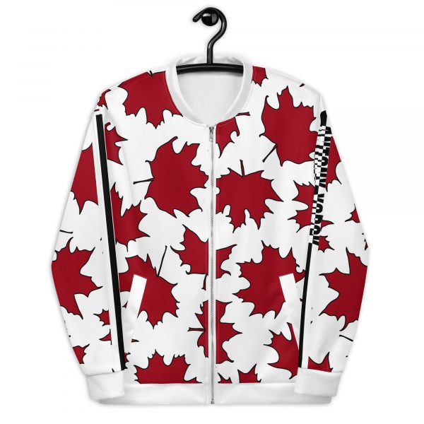 Damen Sweatjacke im Blouson Style Maple Leaf Space Cherry Weiß 2 all over print unisex bomber jacket white front 632ae3e18e5ee