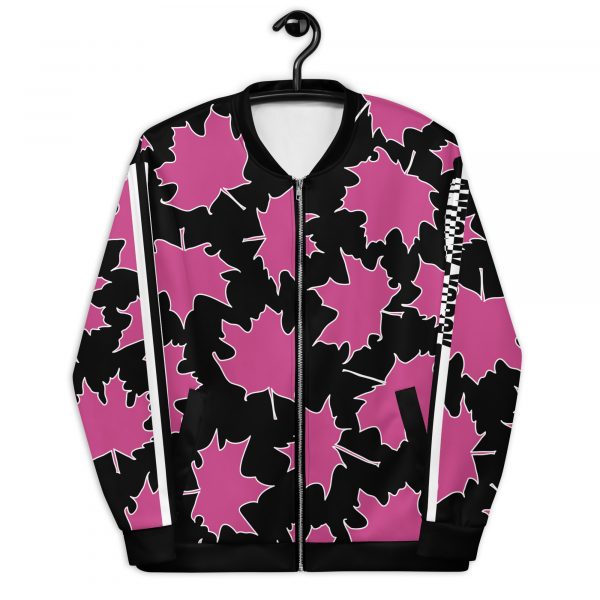 Ladies Sweat Jacket in Blouson Style Maple Leaf Fuchsia Fedora Black 2 all over print unisex bomber jacket white front 632aee05dcd5a