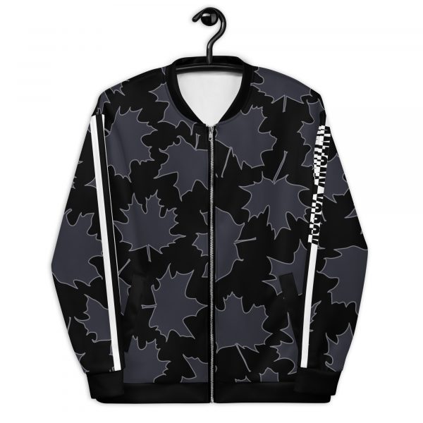 Damen Sweatjacke im Blouson Style Maple Leaf Grau Schwarz 2 all over print unisex bomber jacket white front 632af8676d507