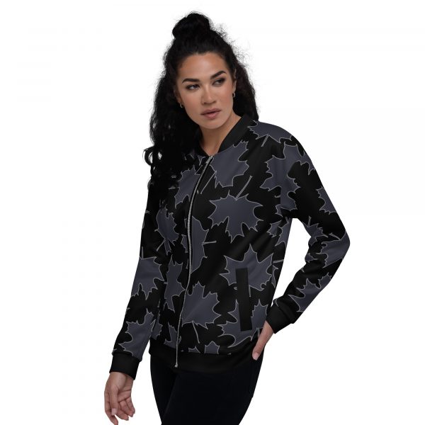 Ladies Sweat Jacket in Blouson Style Maple Leaf Gray Black 4 all over print unisex bomber jacket white left 632af8676cbef