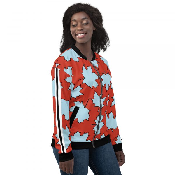 Damen Sweatjacke im Blouson Style Maple Leaf Spun Sugar Poinciana 6 all over print unisex bomber jacket white right 632ab1d8b2349