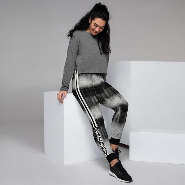 Batik Tie-Dye Style Ladies Designer Sweatpants Black 1 all over print womens joggers white right 63342515885a5