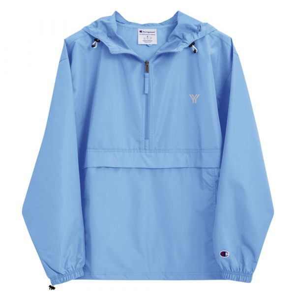 Ladies Rain Jacket Wind and Rainproof Light Blue 2 embroidered champion packable jacket light blue front 616ec1ae5d4ff