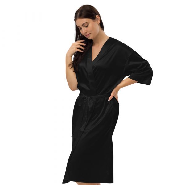 Ladies Satin Bathrobe in Kimono Style Black 1 satin robe black left front 615ae7ef26ca8
