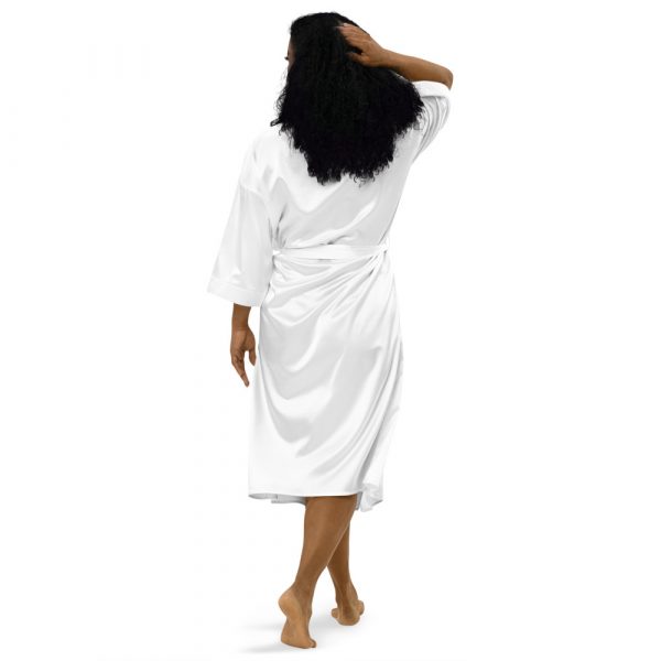 Ladies Satin Bathrobe in Kimono Style White 2 satin robe white back 615ae6a6c5c10