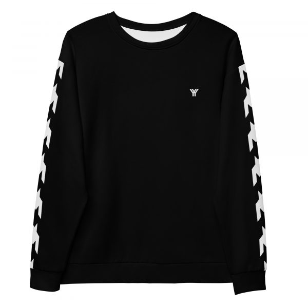 Herren Sweatshirt schwarz mit Hahnentritt Galonstreifen 7 all over print unisex sweatshirt white front 61e7d1c25340b