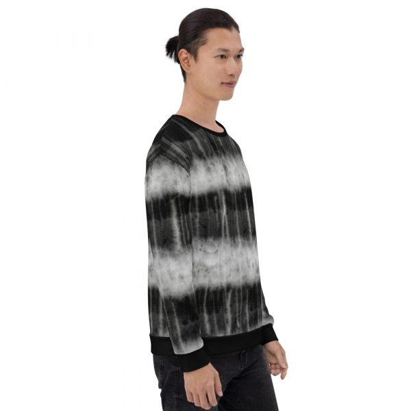 Herren Batik Tie-Dye Designer Sweatshirt schwarz weiß 4 all over print unisex sweatshirt white right front 61d43ae85ed9c