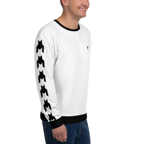 Herren Sweatshirt weiß mit Hahnentritt Galonstreifen 1 all over print unisex sweatshirt white right front 61e7ca8535e03