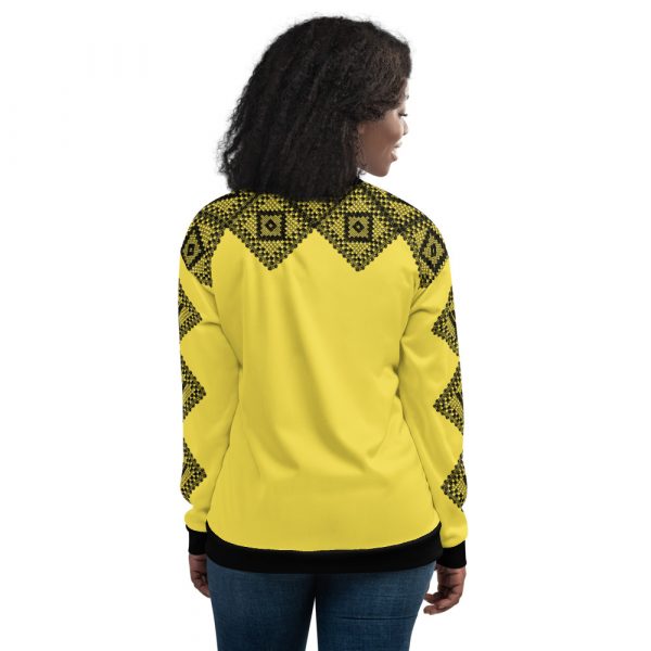 Ladies Sweat Jacket in Blouson Style Illuminating Yellow Crochet Gallon Stripes 5 all over print unisex bomber jacket white back 624aed097b2f5