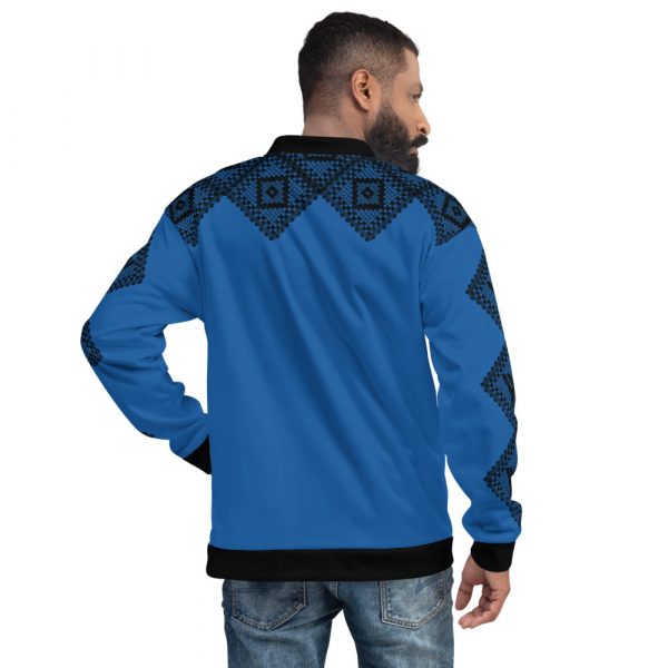 Men's Sweat Jacket in Blouson Style Sky Diver Blue Crochet Stripes 2 all over print unisex bomber jacket white back 624af6417678d