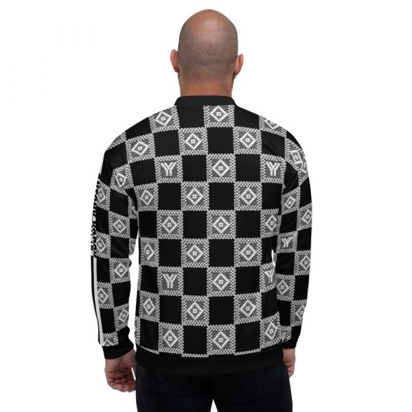 Men's Sweat Jacket in Blouson Style Anthracite Crochet Checkers Stripes 3 all over print unisex bomber jacket white back 62691427e588f