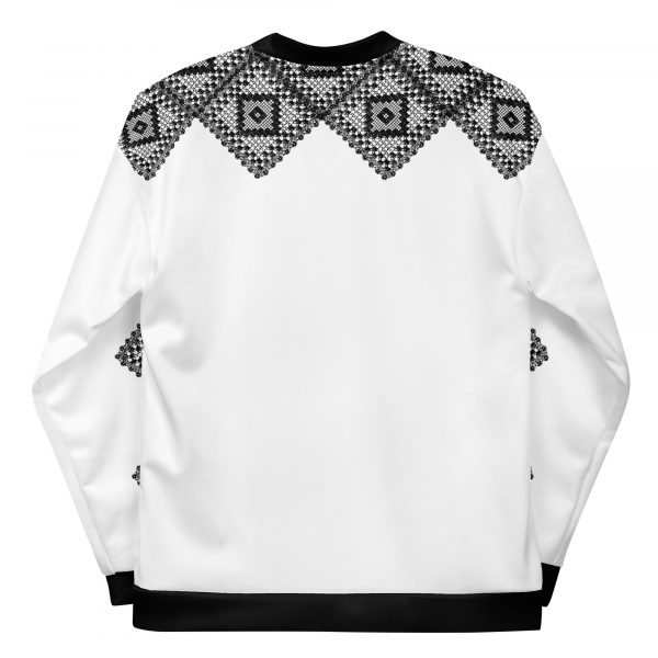 Ladies Sweat Jacket in Blouson Style White Crochet Gallon Stripes 1 all over print unisex bomber jacket white back 6269209bf306c