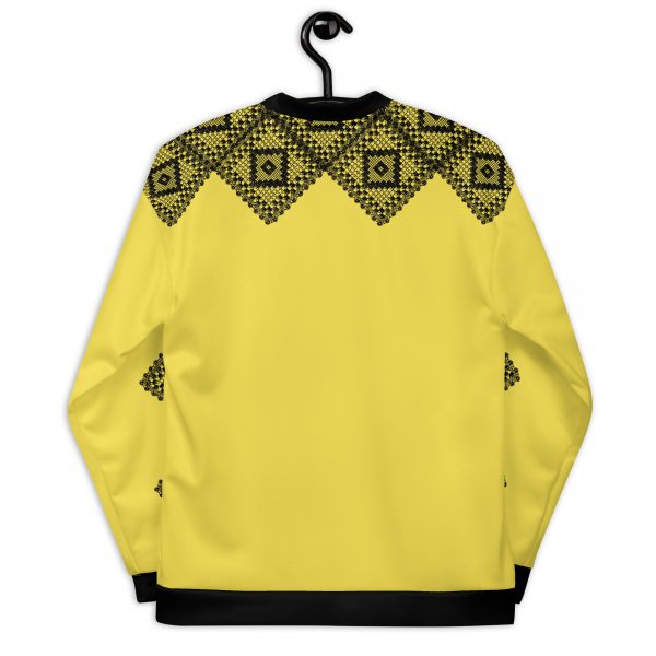 Ladies Sweat Jacket in Blouson Style Illuminating Yellow Crochet Gallon Stripes 3 all over print unisex bomber jacket white back 626920e35160a