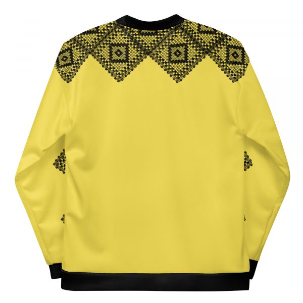 Men's Sweat Jacket in Blouson Style Illuminating Yellow Crochet Stripes 1 all over print unisex bomber jacket white back 626920e3518f1