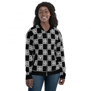 Damen Sweatjacke im Blouson Style Schwarz Häkel Checkers Galonstreifen