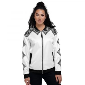Damen Sweatjacke im Blouson Style Weiß Häkel Galonstreifen
