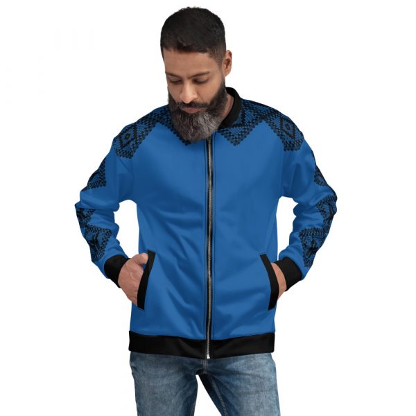 Men's Sweat Jacket in Blouson Style Sky Diver Blue Crochet Stripes 1 all over print unisex bomber jacket white front 624af64176e5f