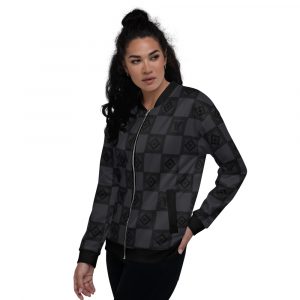 Damen Sweatjacke im Blouson Style Anthrazit Häkel Checkers Galonstreifen