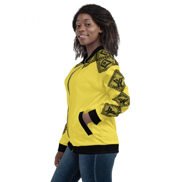 Ladies Sweat Jacket in Blouson Style Illuminating Yellow Crochet Gallon Stripes 6 all over print unisex bomber jacket white left 624aed097b44b