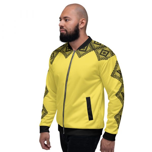 Men's Sweat Jacket in Blouson Style Illuminating Yellow Crochet Stripes 5 all over print unisex bomber jacket white left 624af44a44318