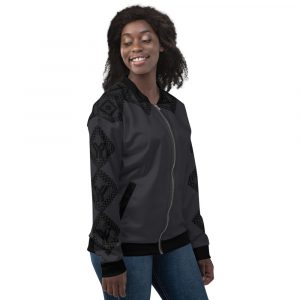 Damen Sweatjacke im Blouson Style Anthrazit Häkel Galonstreifen