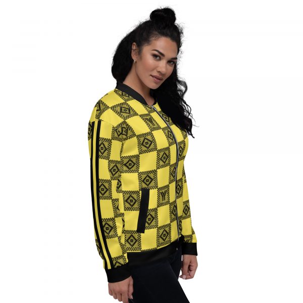 Ladies Sweat Jacket in Blouson Style Illumintaing Yellow Crochet Checkers Gallon Stripes 8 all over print unisex bomber jacket white right 626948ef8e0b7