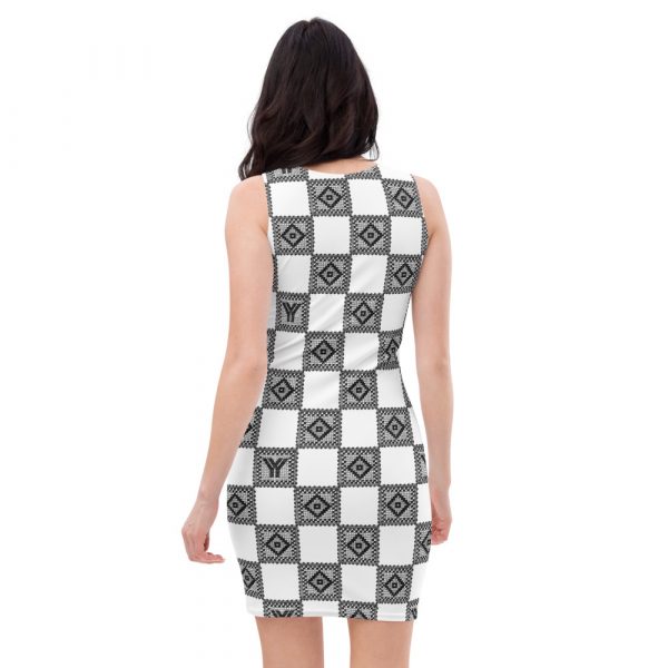 Designer Damen Kleid Weiß Schwarz Häkel Crochet Checkers Style 4 all over print dress white back 62873fcc4a606