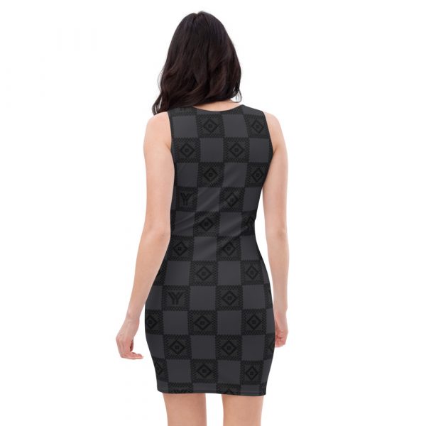 Designer Ladies Dress Charcoal Black Crochet Crochet Checkers Style 5 all over print dress white back 628740092c3de