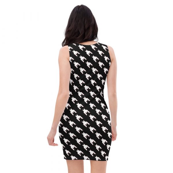 Designer ladie's dress black white houndstooth style 6 all over print dress white back 628746cabf12d