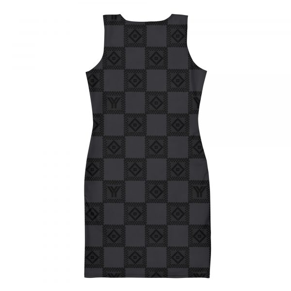 Designer Ladies Dress Charcoal Black Crochet Crochet Checkers Style 1 all over print dress white back 62875f7ac78be