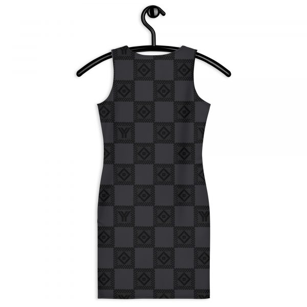Designer Women's Dress Charcoal Black Crochet Checkers Style 3 all over print dress white back 62875f7ac7d5d