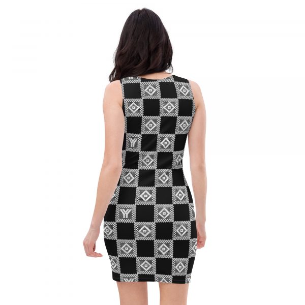 Designer Damen Kleid schwarz Häkel Crochet Checkers Style 6 all over print dress white back 6287626470b73